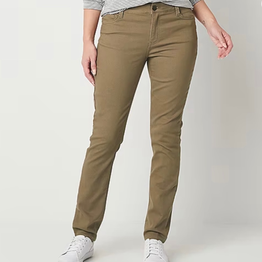 Liz Claiborne Womens Sara Mid Rise Slim Fit, Skinny Leg Jean, 12 Petite, Walnut